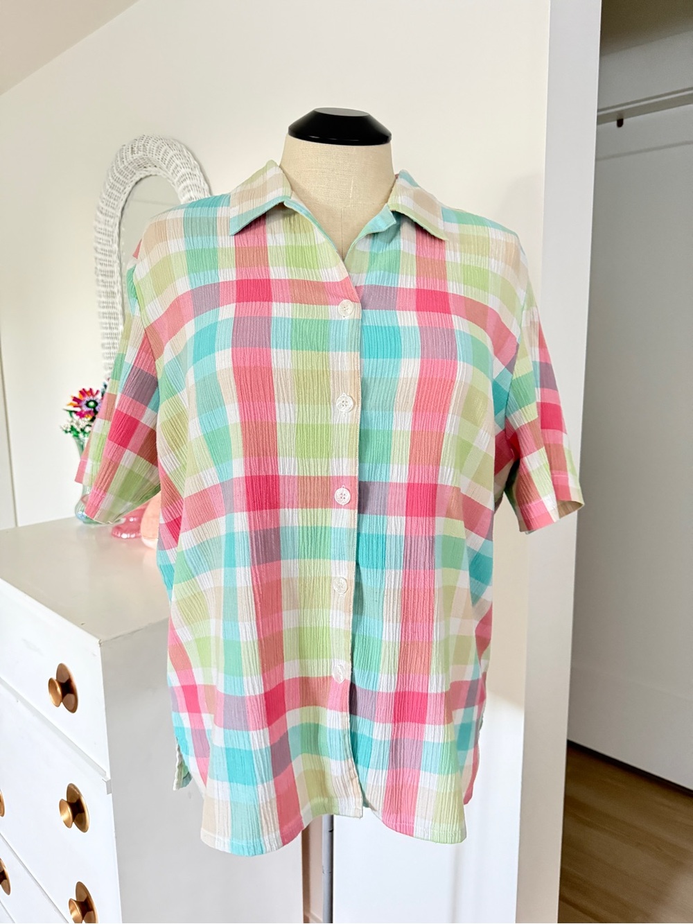 Alia Plus Size Pastel Plaid Button-Up Shirt - Multicolor - 20W